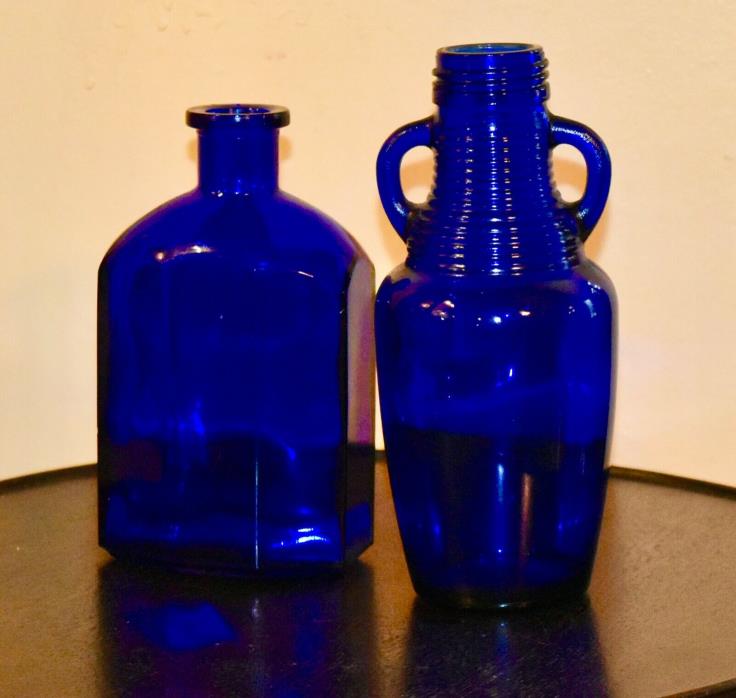 2 Vintage Cobalt Blue Bottles 1 - 7