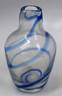 Antique Hand Blown Bottle or Vase Blue Swirl in Clear Glass