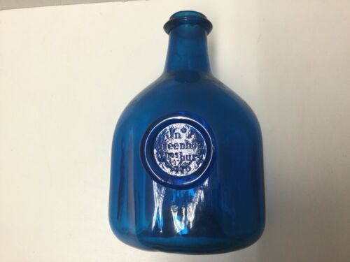 Vintage Blue Glass Bottle Applied Seal Jn Greenhow Williamsburg 1770 Hand Blown
