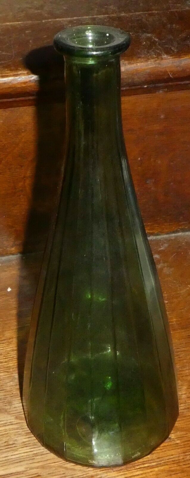 Mid Century Italy Empoli Art Glass Fluted Vertical Optic Green Decanter PO3