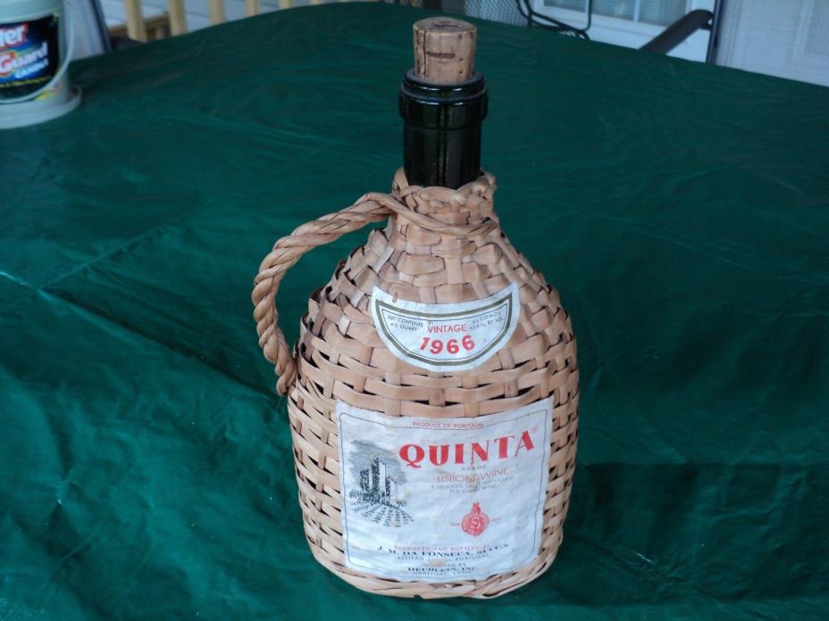 Vintage 1966 Quinta Demijohn Wine Bottle  Wicker Wrapped  & Paper Label