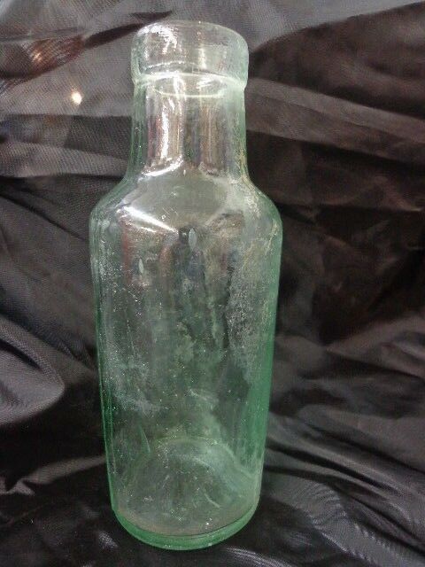 Antique Green Medicine Bottle w/large mouth opening, bubbles J K & S W on bottom
