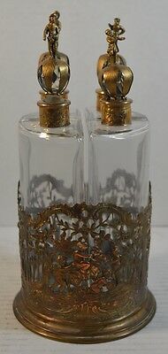 Antique Four Bottle Perfume or Liquor Set and Rack