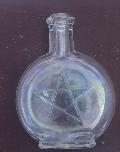 Vintage Iridescent Glass Bottle Impressed Pentagram Star Owens-Illinois Antique