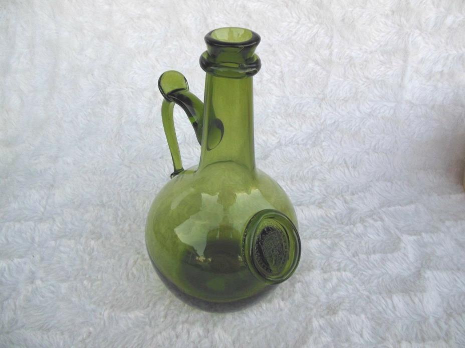 Jamestowne Virginia Glasshouse Vintage Green Hand Blown Glass Wine Bottle 9.75