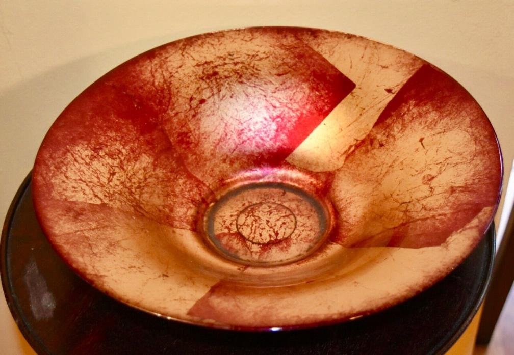 Red and Gold Leaf Art Glass Bowl  12