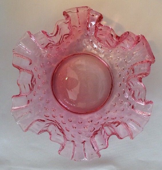 Antique Ruffled Pink With Dots Glass Bowl 6.25