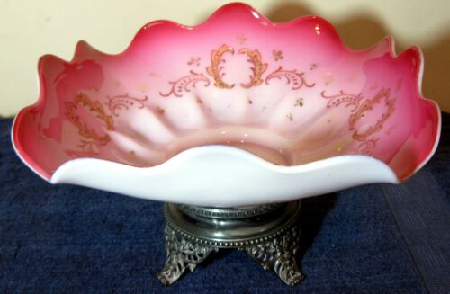 Antique Beautiful Victorian Bride Basket Bowl on Silver Plate Stand