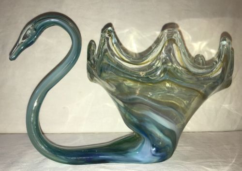 Large Vintage Murano Hand Blown Art Glass Swan Centerpiece Bowl Vase Planter