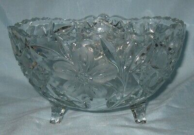 Antique Cut Glass 3 Footed Center Bowl Chip