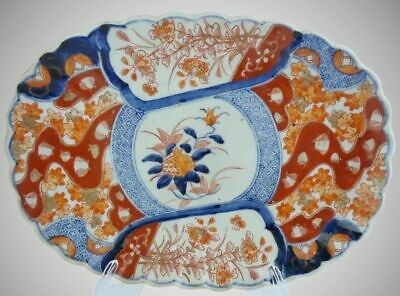 Exquisite 19C Oblong Imari Porcelain Scalloped Edge Bowl Plate