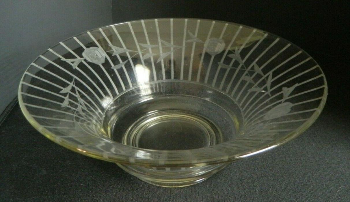 LARGE ANTIQUE ETCHED CRYSTAL GLASS SERVING/SALAD BOWL 10 ½”