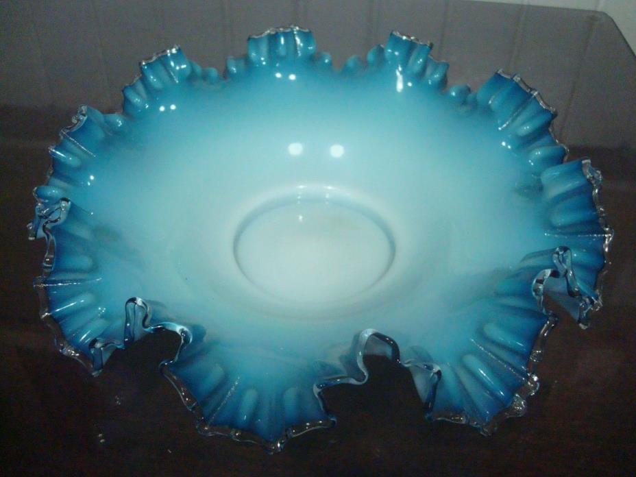 Gorgeous Vintage Blue Ruffled Brides Basket Bowl -12