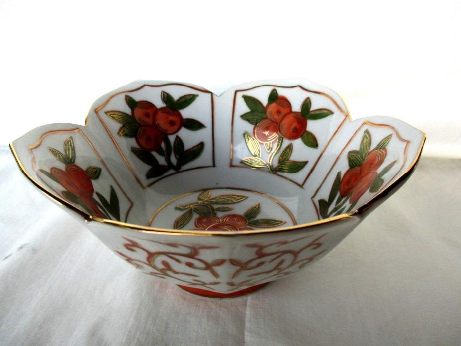 COLLECTIBLE CHINA CANDY / NUT DISH CLUSTERS OF ORANGES & GOLD TRIM