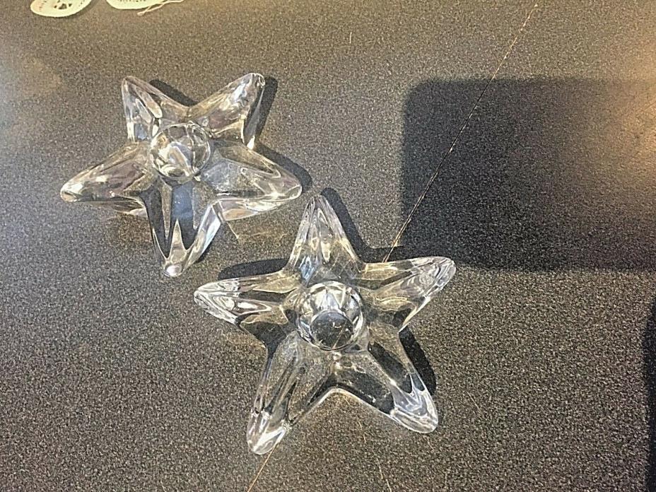 Vintage Pair 2 Star Shaped Crystal Glass Tapered Candle Holders 4