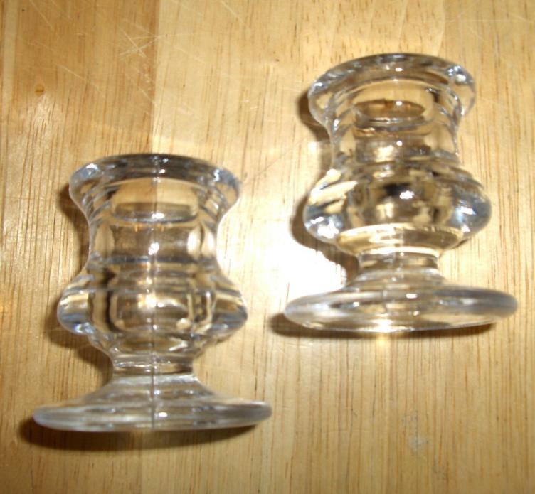 Vintage Heavy Clear Pessed Glass Taper Candle Holders, Set of 2