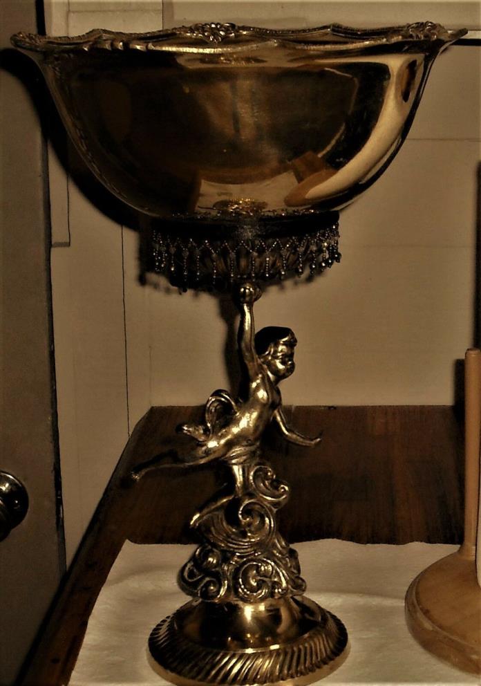 Religious Vintage Large Bowl / Brass Cherub Compote / 15