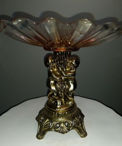 Vintage Compote-Spelter with rose Glass Top, cherub stand. Absolutely beautiful