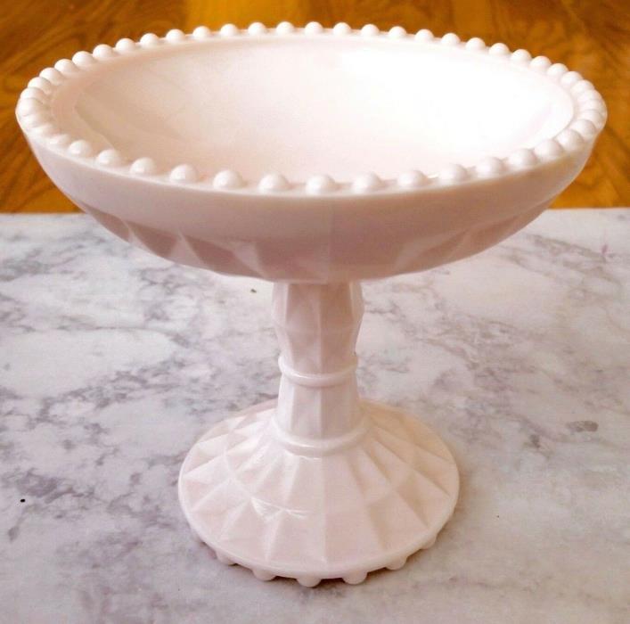 Vintage Jeannette Pink Milk Glass Compote Candy Dish 1950s
