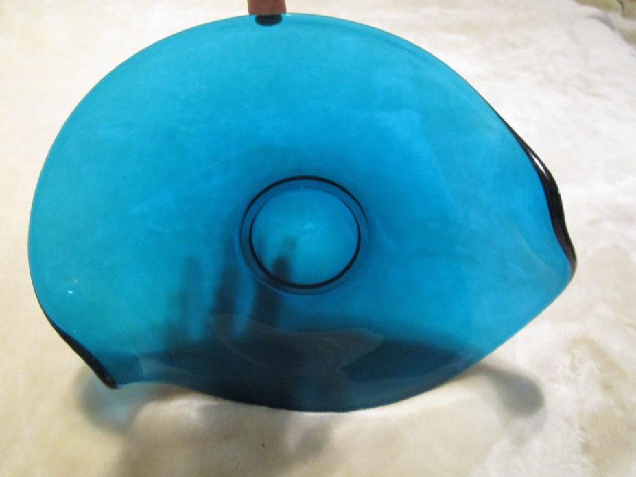 ANTIQUE CLEAR BLUE TEAL GLASS BREAD DISH/FRUIT BOWL 12