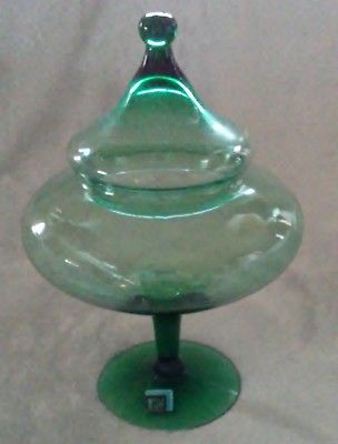 Riekes Crisa Green Crystal Compote - Handblown - at least 30 years old!!!