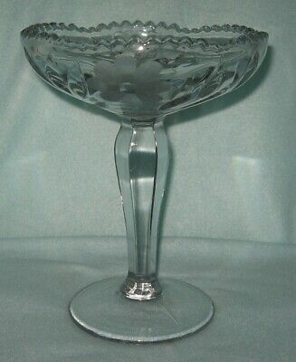 Antique Tall Shallow Cut Glass Compote 8.5