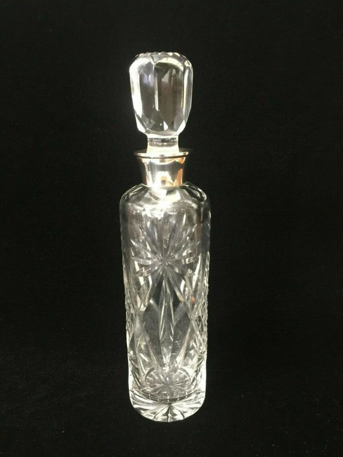 Vintage Sterling Silver Mounted Cut Crystal Decanter w/Stopper, 12 1/4