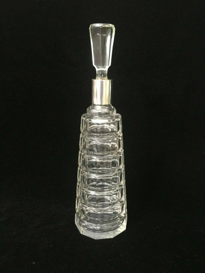 Vintage Sterling Silver Mounted Cut Crystal Decanter w/Stopper, 12