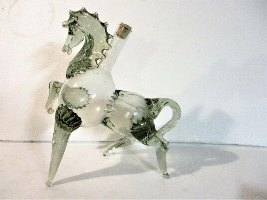 HANDSOME PERFECT 12 INCH TALL HORSE SHAPED VENETIAN GLASS DECANTER NO DAMAGE