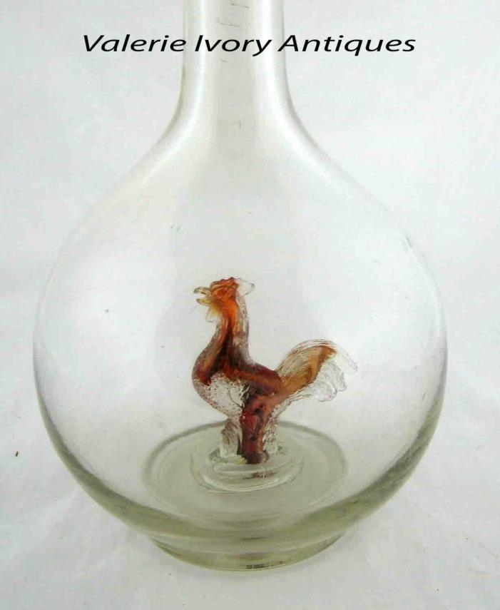 Rare Crystal Decanter with Glass Rooster Inside. C 1880