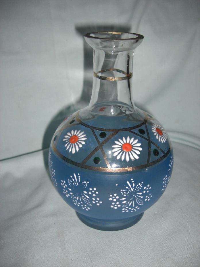 Vintage Art Glass 7” Hand Painted  Decanter with Daisies