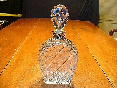 Elegant Vintage Cut Glass Liquor  / Decanter With Gold Plated Collar
