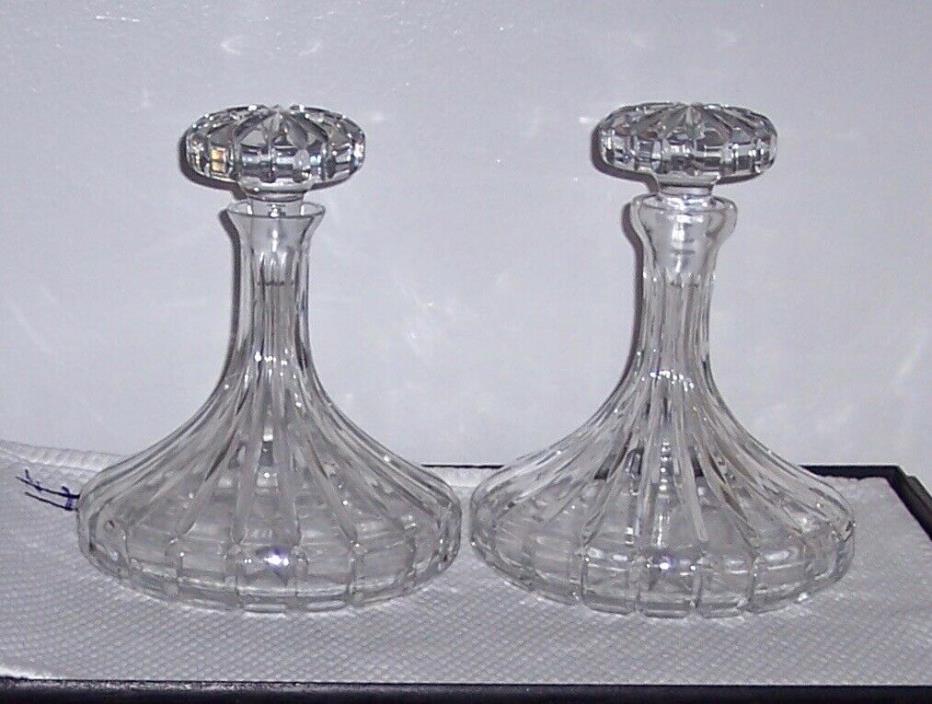 2 x VINTAGE CRYSTAL GLASS SHIPS CAPTAIN WINE DECANTERS !