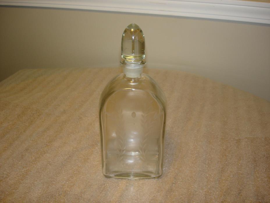 Vintage Art Deco glass liquor bottle etched laurel design ground stopper