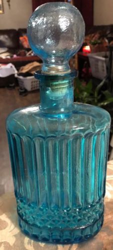 Light Blue Glass Vintage & Collectible Bottle Decanter W/ Stopper 8’ By 4 1/2 In