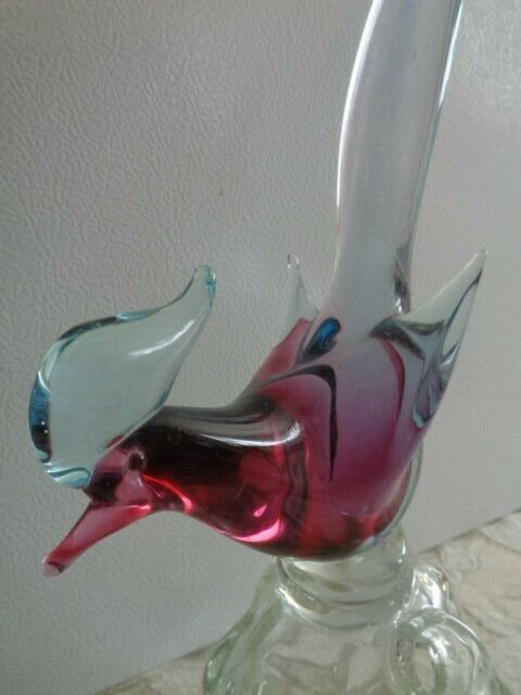 Murano Seguso Luxardo Vintage Venitian Hand Blown Cranberry Art Glass Pheasant