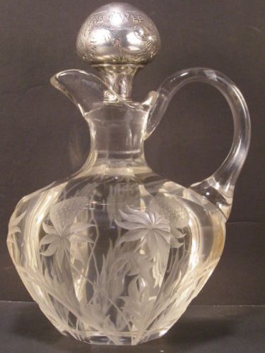 1800s Scottish Thistle Intaglio Baccarat Cut Crystal Sterling Decanter Moser Jug