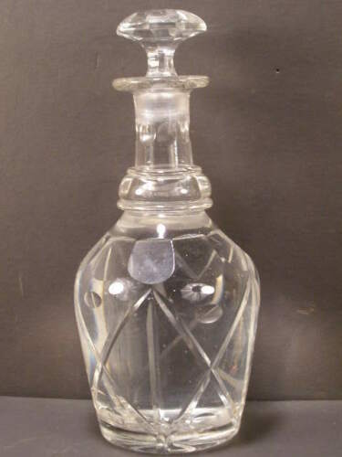 1800's Facet Cut Crystal Blob Ring Flint Glass Liquor Decanter Hand Blown Bottle