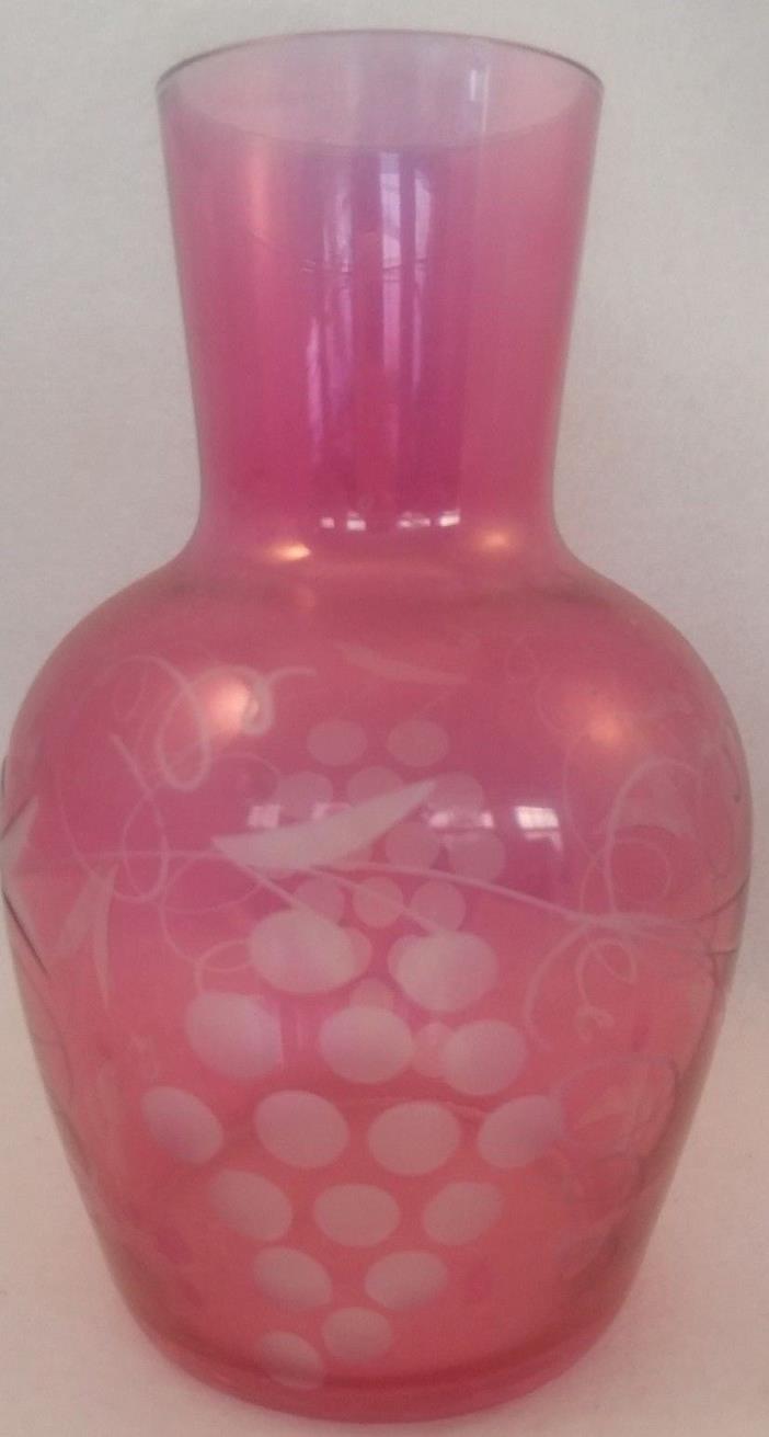 Vintage Etched Cranberry Glass Carafe