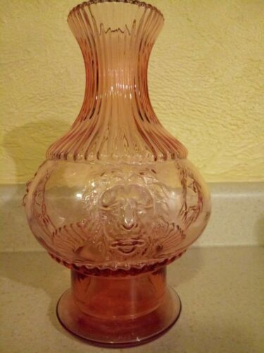 Pink Glass Lion Head Vase Carafe Urn decanter