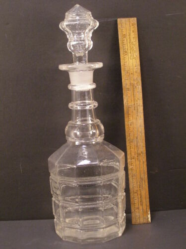 1800's Facet Cut Blob Ring Flint Glass Liquor Decanter Polished Pontil Bottle HB