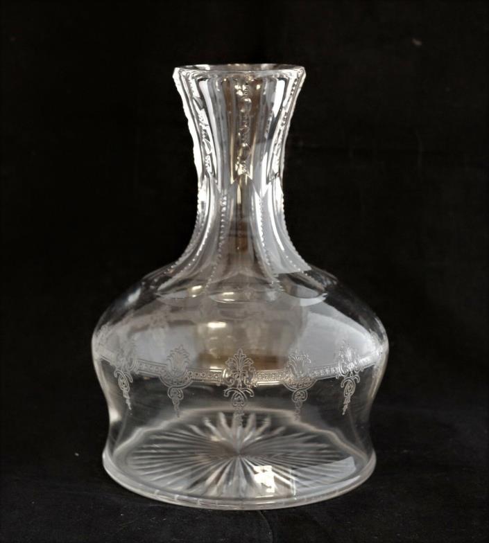 ANTIQUE CUT CRYSTAL NEEDLE ETCHED GLASS WATER WINE CARAFE