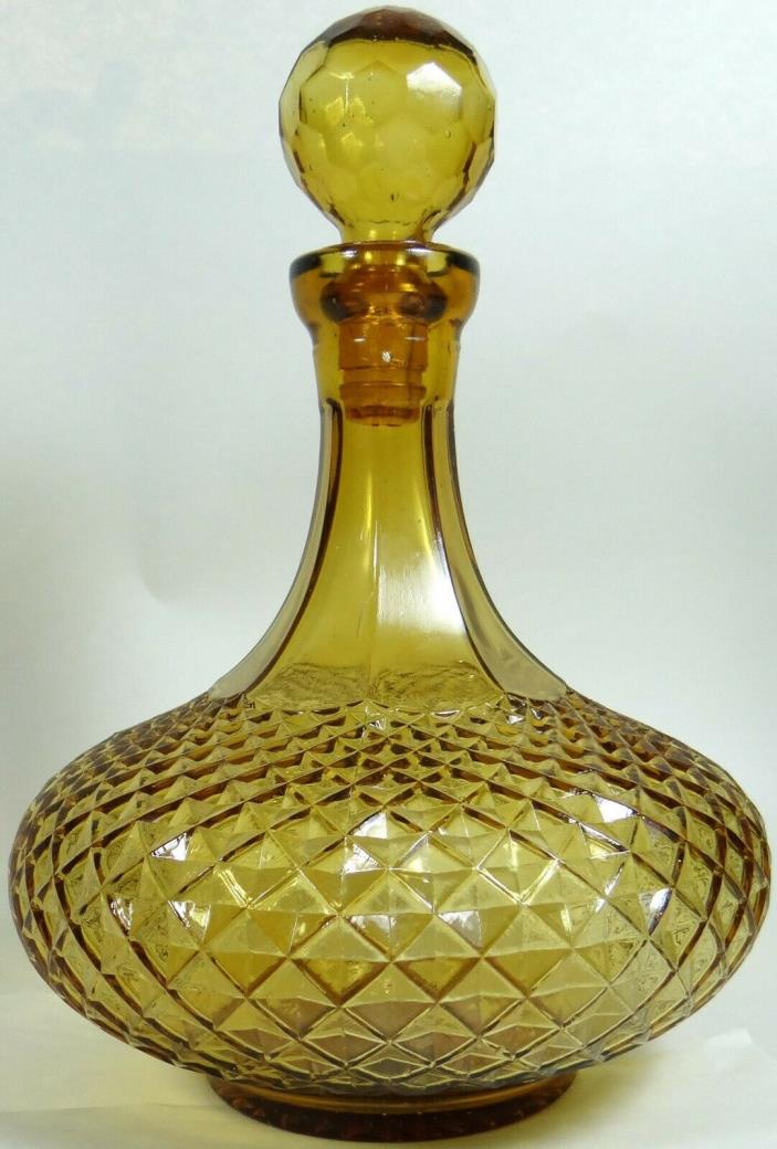 Vtg Bottle Liquor Decanter Pressed Molded Amber Facet Diamonds Fantastic