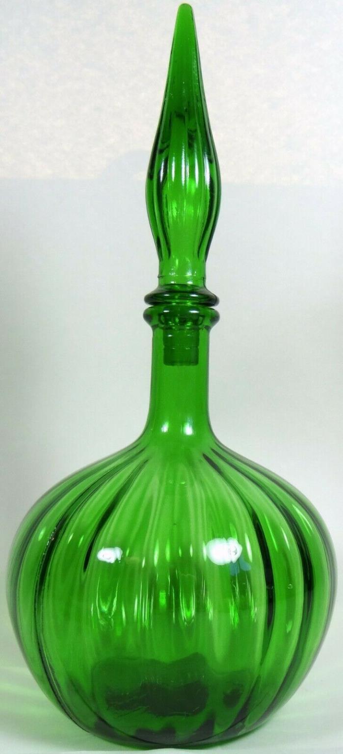 Vtg Bottle Liquor Decanter Hand Blown Glass Part Size Pressed Molded Green Genie