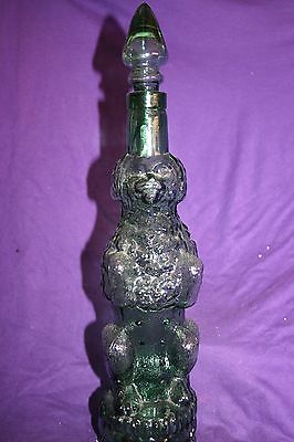 Vintage Green Glass Poodle Decanter (With Stopper) Nice Details Bottle