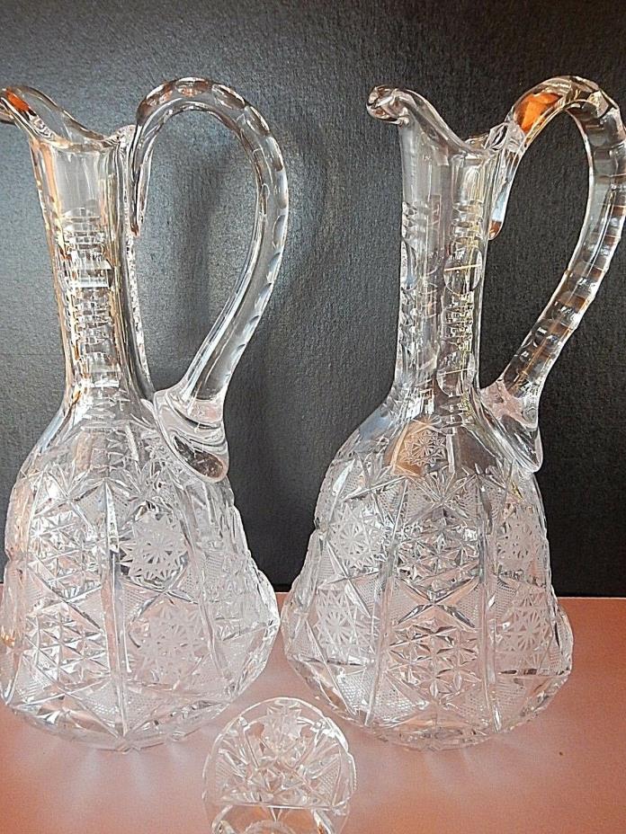 Matching pair cut glass decanters, 1 stopple only similar; 10.5