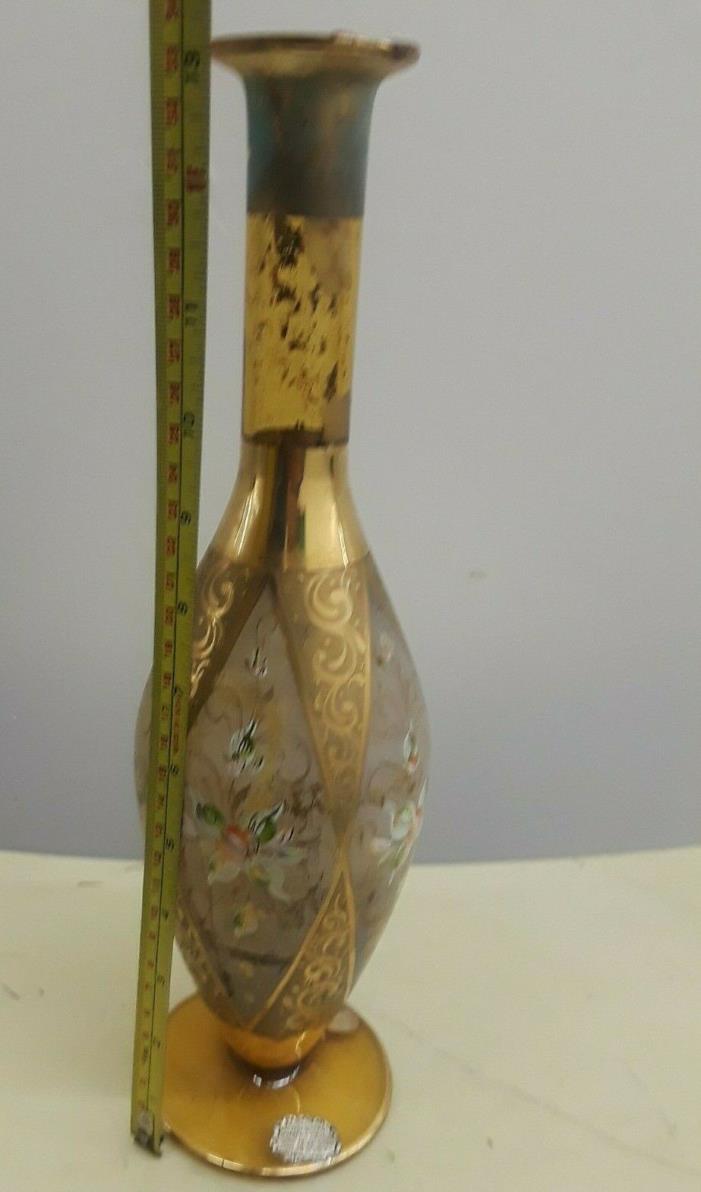 Vintage Bischoff Liquor Blown Glass Decanter Italy 18K Gold Hand Painted Czech
