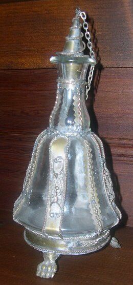 VINTAGE GLASS METAL WINE DECANTER EUROPEAN FROM MID 1800’s