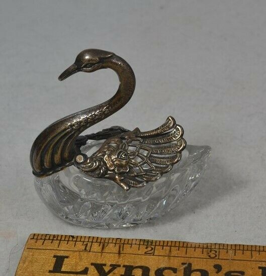 antique swan salt dish bowl glass silver original 19th c very good