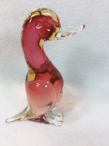 Art Glass Cranberry Pink Duck